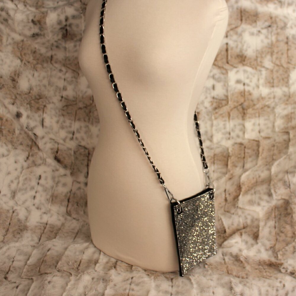 Clear White Rhinestone Bling Black Hobo Crossbody Mini Shoulder Bag